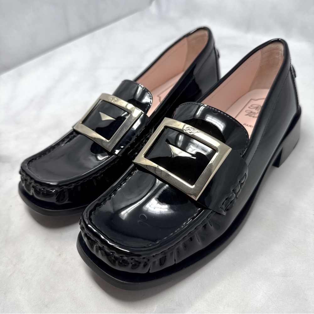 NEW Roger Vivier Viv Rangers Patent Leather Chunky Block Heel Flat Loafer Shoes - Picture 4 of 14